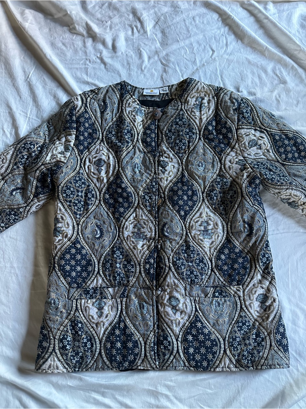 Vintage Quilted National Geographic Jacket - Navy & Cream